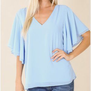 Spring Blue Chiffon Top